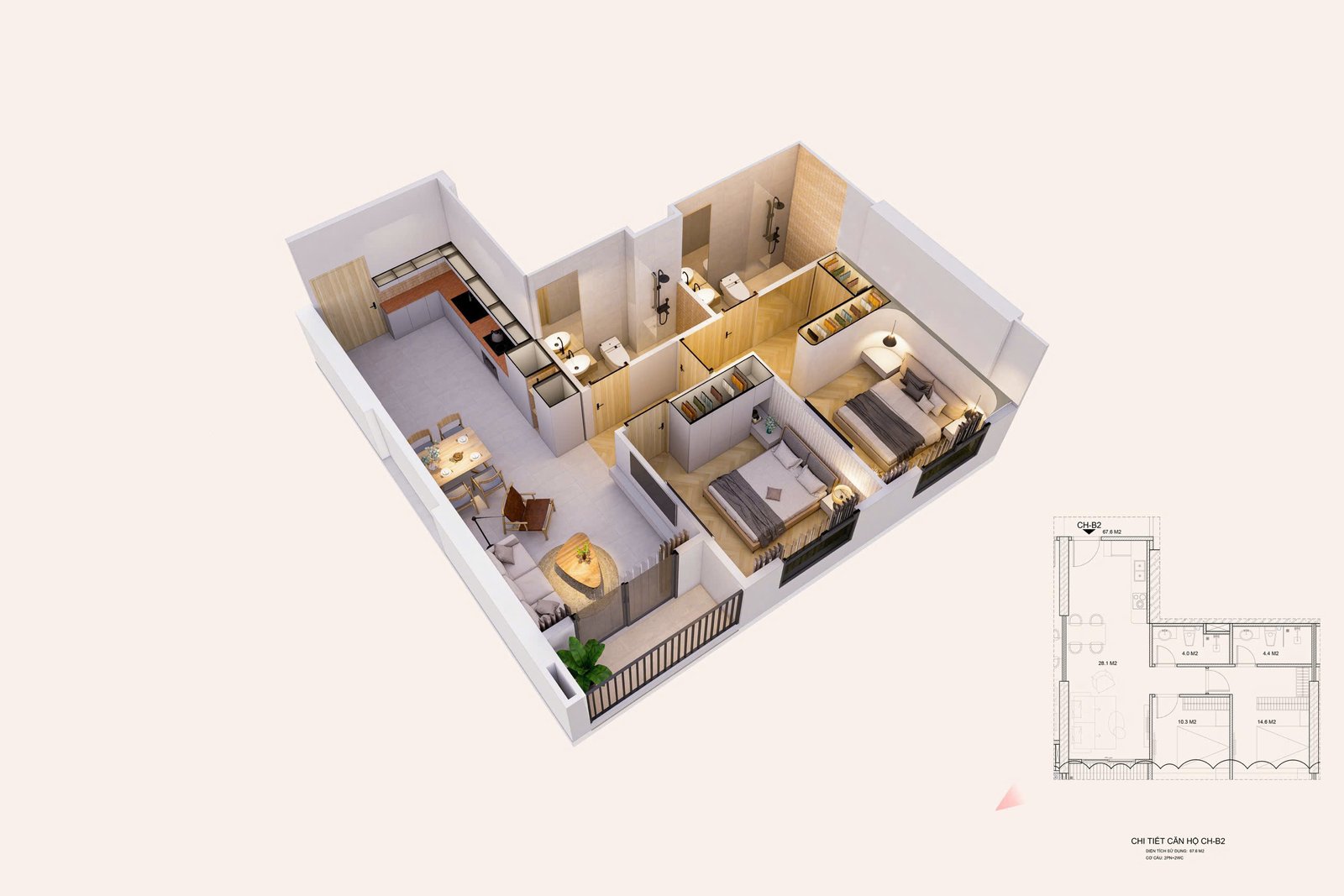 Mặt bằng căn hộ CH-B2 67,6 m²